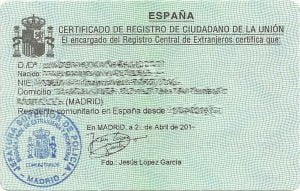 Certificado de Residencia de Ciudadano de la Unión, conocido como NIE Comunitario.